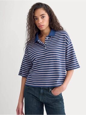Everlane pique boxy polo blue medium